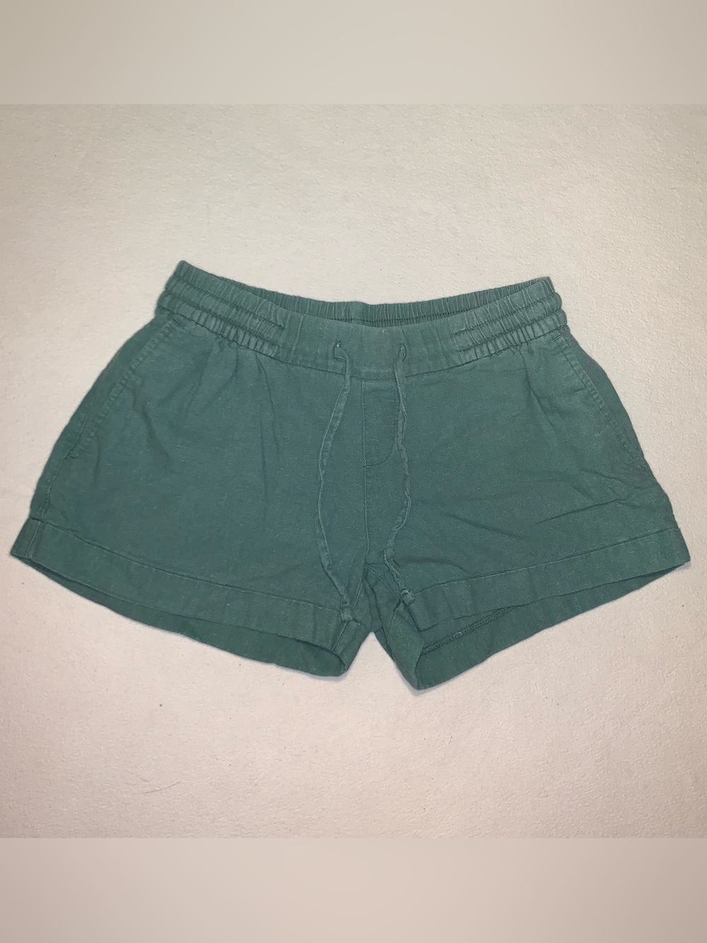 Old Navy Mid Rise Linen Blend Green Drawstring Shorts Lightweight Pockets